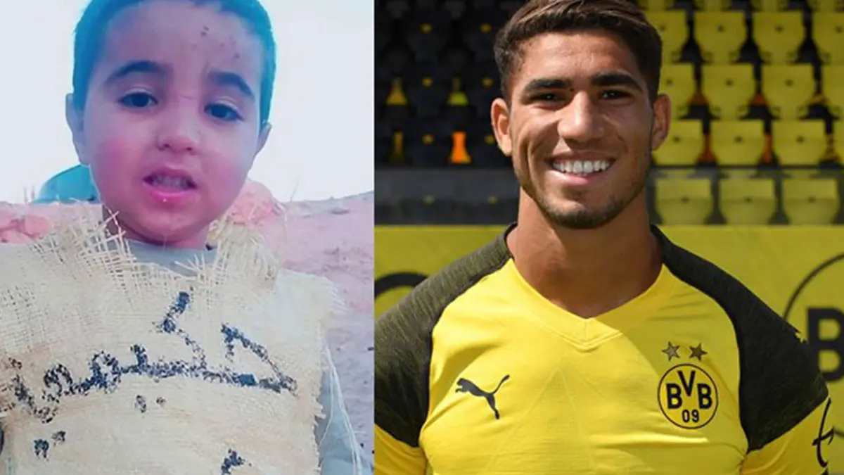 أشرف حكيمي نجم بروسيا دورتموند يحقق حلم طفل مغربي ارتدى قميصًا بلاستيكيًّا باسمه (فيديو وصور)