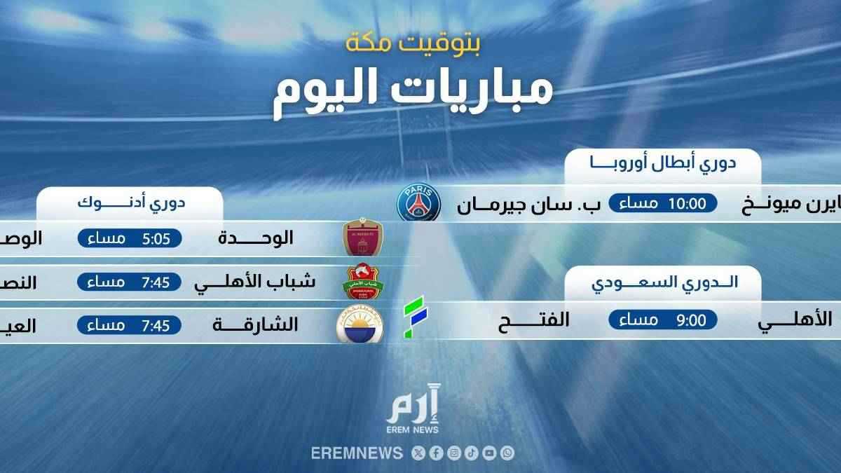 باريس وبايرن والأهلي السعودي.. مواعيد مباريات اليوم والقنوات الناقلة 