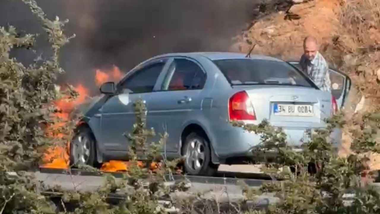 لهيب على الطريق.. سائق يصارع النيران وحيدا (فيديو)