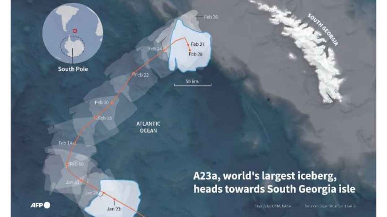 رحلة استمرت عقودا.. جبل جليدي عملاق يستقر قرب جزيرة نائية (فيديو)