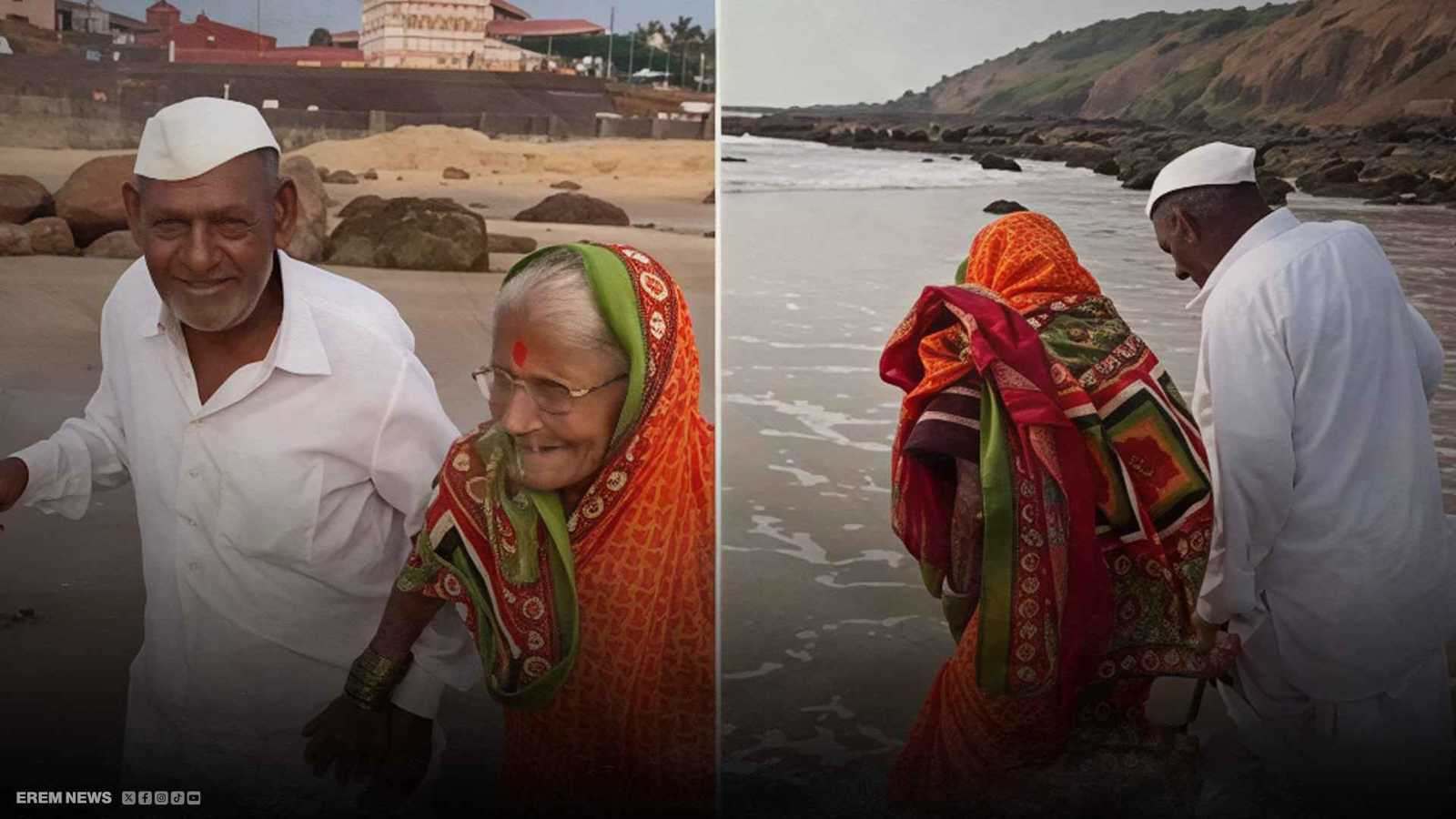 حلم مؤجَّل منذ عقود.. لقاء مؤثر مع البحر لزوجين مسنَّين (فيديو إرم)