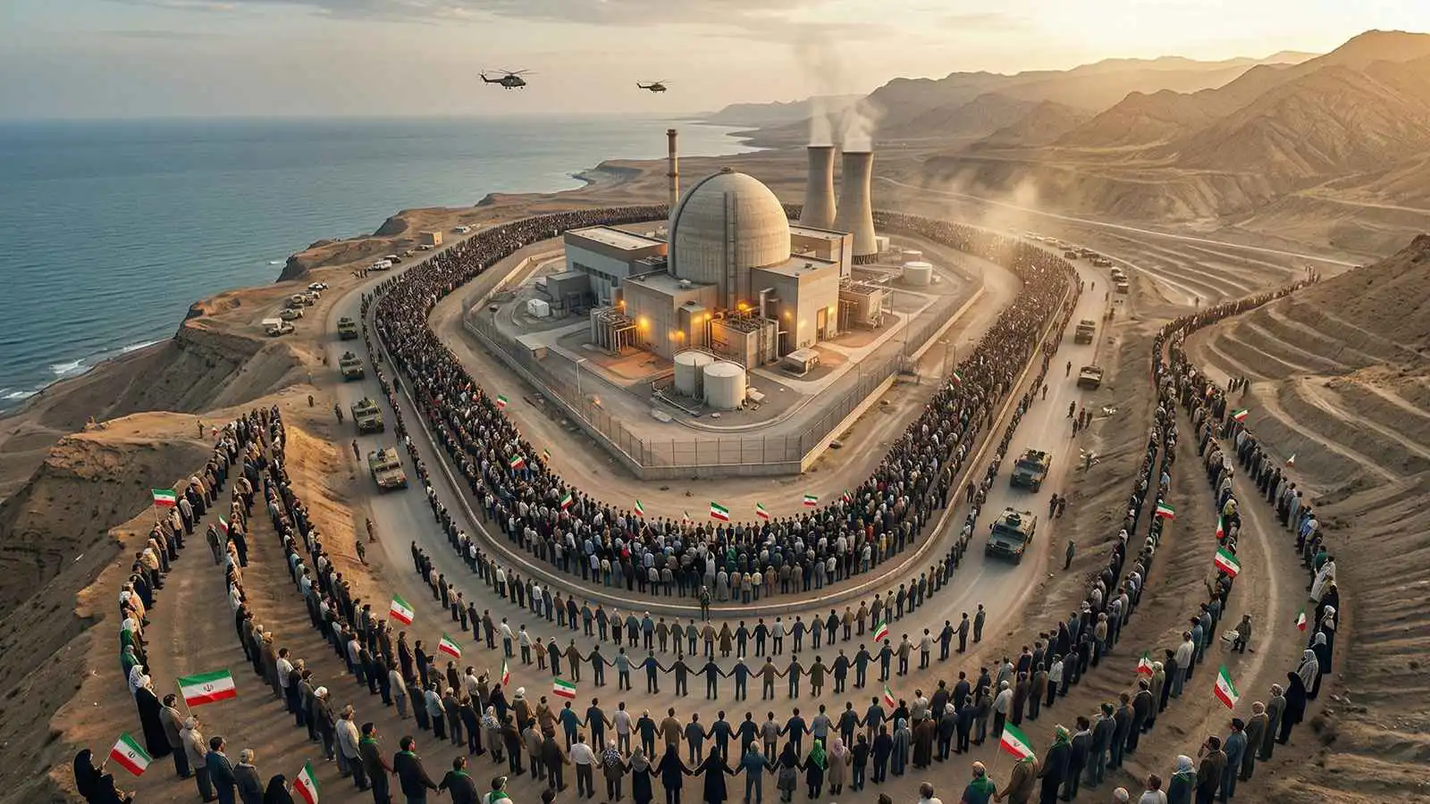 إيران تحشد المدنيين لتشكيل سلاسل بشرية حول محطات الطاقة (فيديو إرم)