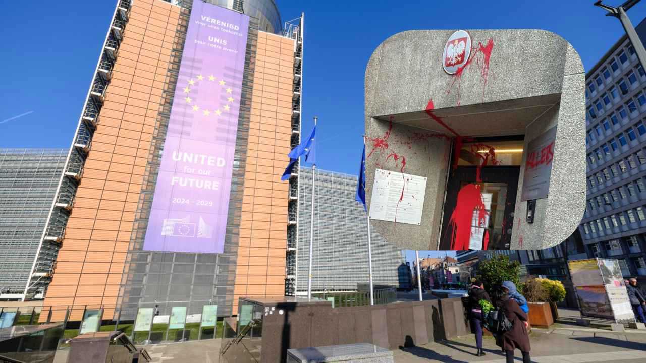 بشعارات مسيئة وطلاء أحمر.. تخريب سفارة بولندا في بروكسل