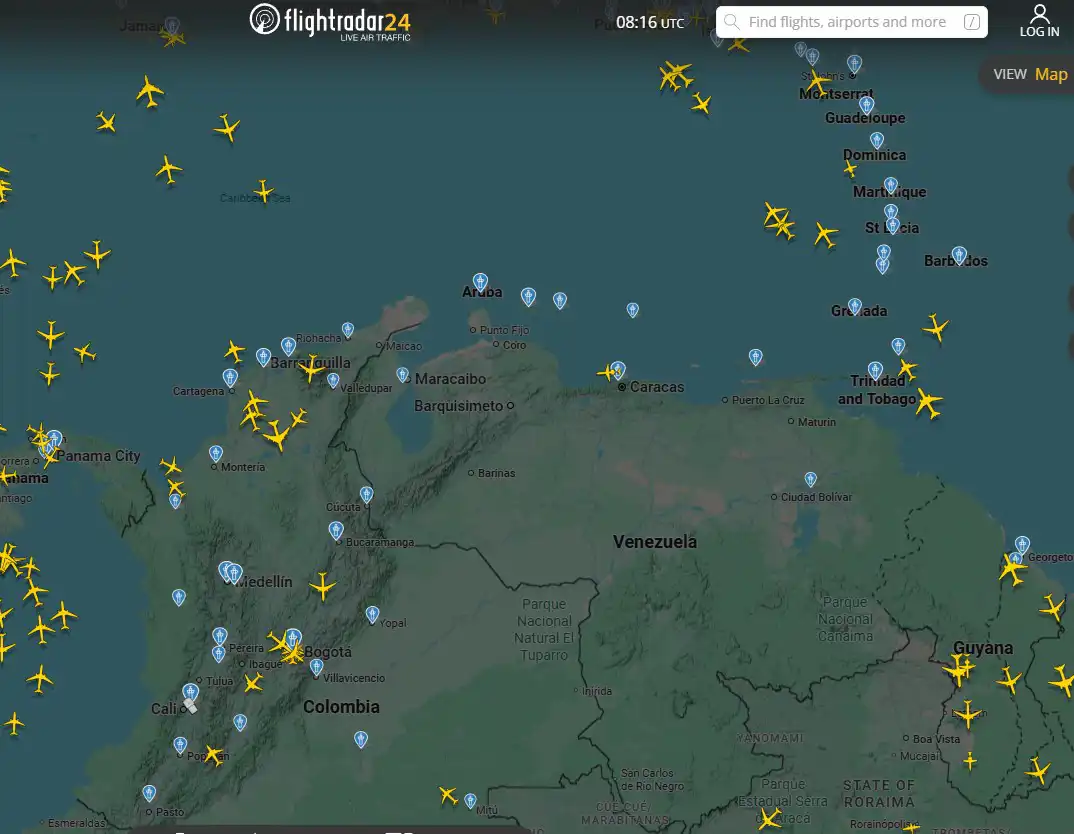 حركة الطيران على أجواء فنزويلا