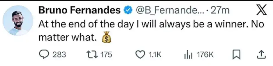 تغريدة منسوبة إلى حساب برونو فرنانديز بعد اختراقه