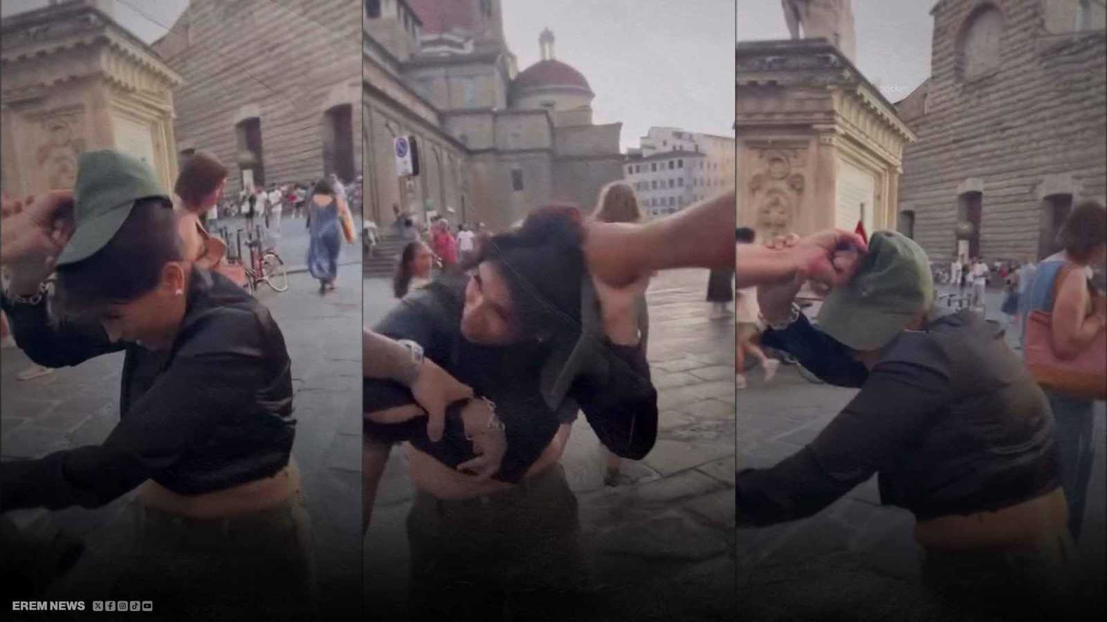 زوج غاضب يمسك بسارقة حامل من شعرها وسط صرخات السياح في فلورنسا (فيديو إرم)