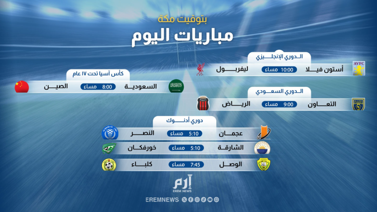 ليفربول وكأس أمم آسيا للناشئين.. مواعيد مباريات اليوم والقنوات الناقلة 