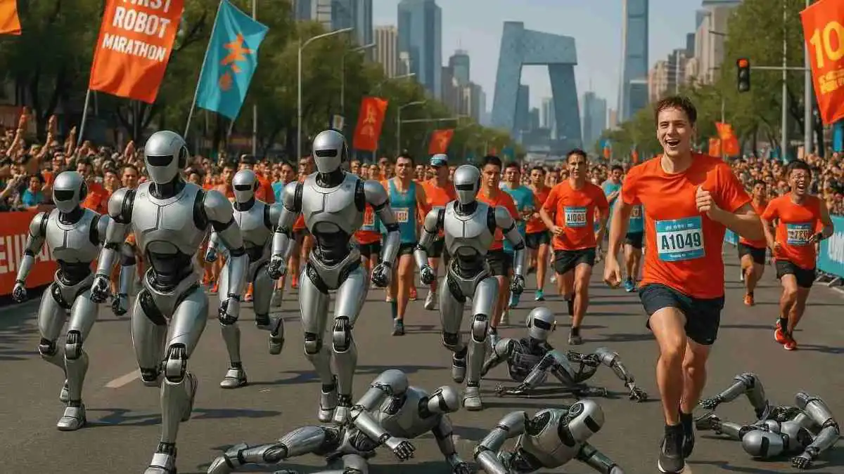 روبوتات رياضية تتفوق على متسابقين من البشر في نصف ماراثون ببكين