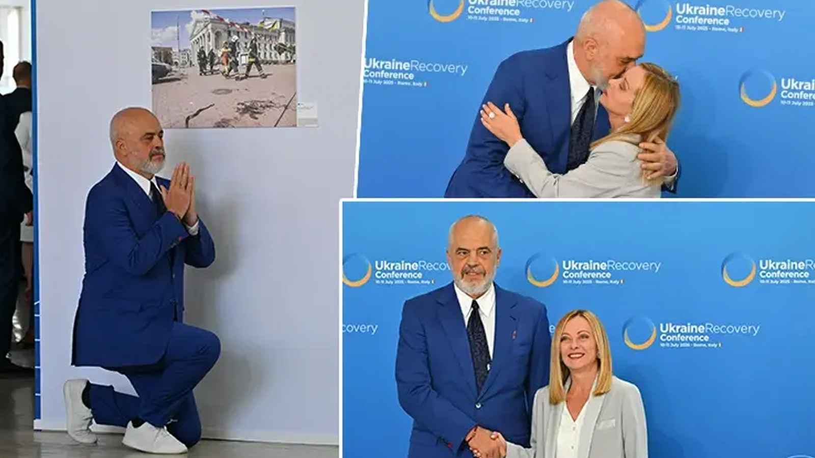 رئيس الوزراء الألباني يجثو على ركبتيه أمام ميلوني (فيديو)