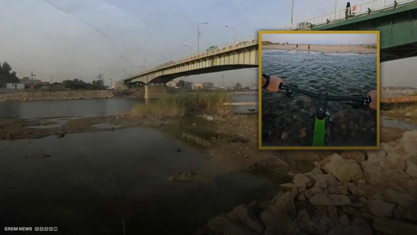 مشهد مُبكٍ.. شاب عراقي يسير على نهر دجلة بـ"الدراجة" (فيديو إرم)