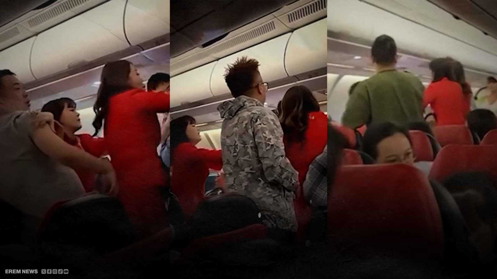 فيديو يوثق لحظة انفجار شجار جوي بين راكب غاضب و3 نساء