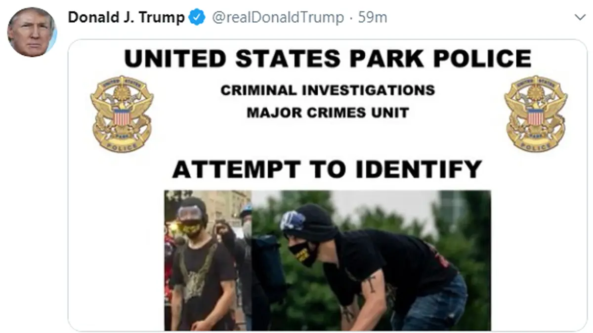 ترامب ينشر صور "المخربين" على صفحته في تويتر