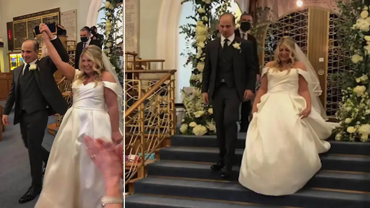 عروسان بريطانيان يجهزان زفافهما في ساعتين قبل الإغلاق الشامل (صور وفيديو)