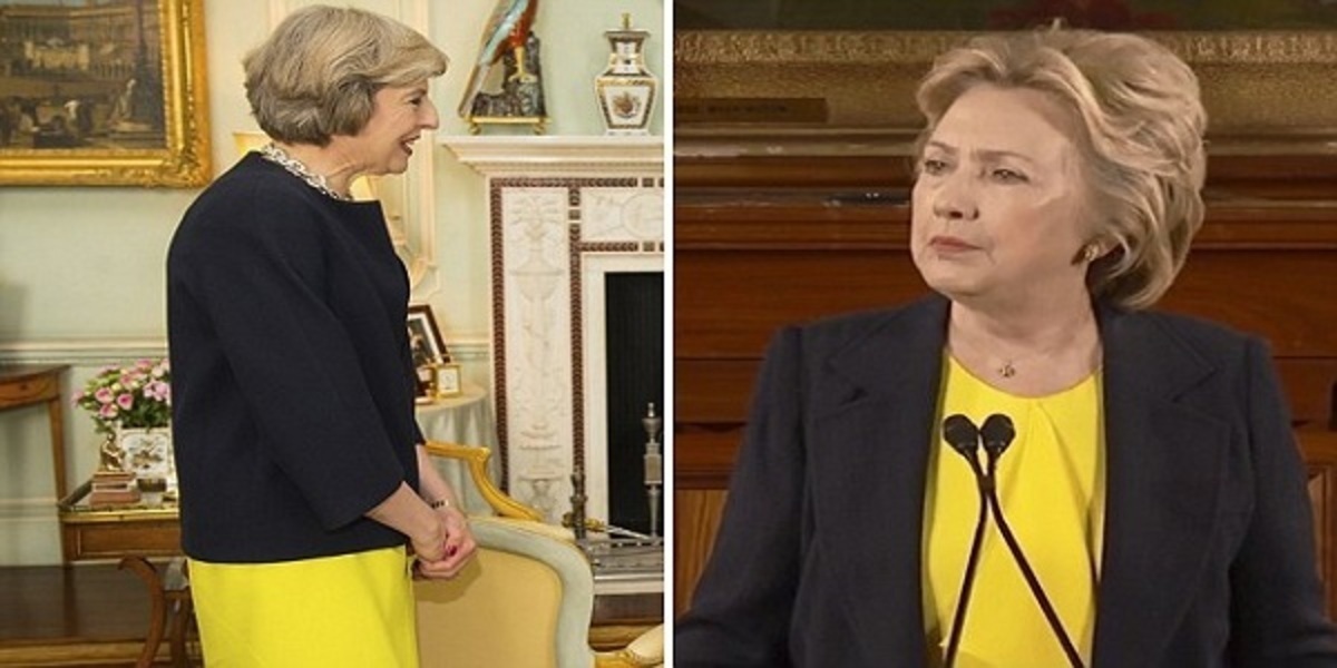 تيريزا ماي وهيلاري كلينتون ترتديان نفس الأزياء في يوم واحد (صور)