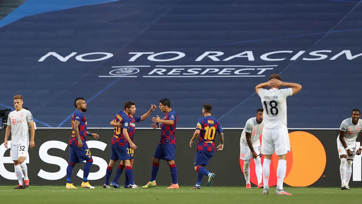 مباراة برشلونة ضد بايرن ميونخ.. ألابا يسجل بالخطأ التعادل لـ"البلوغرانا" (فيديو)