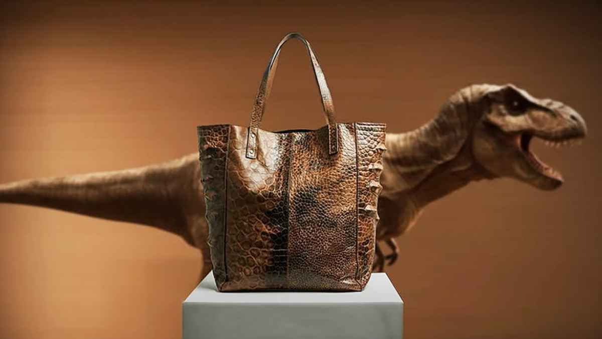 أول حقيبة فاخرة مصنوعة من جلد ديناصور مزروع مخبريا