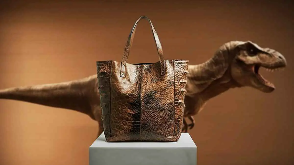 أول حقيبة فاخرة مصنوعة من جلد ديناصور مزروع مخبريا
