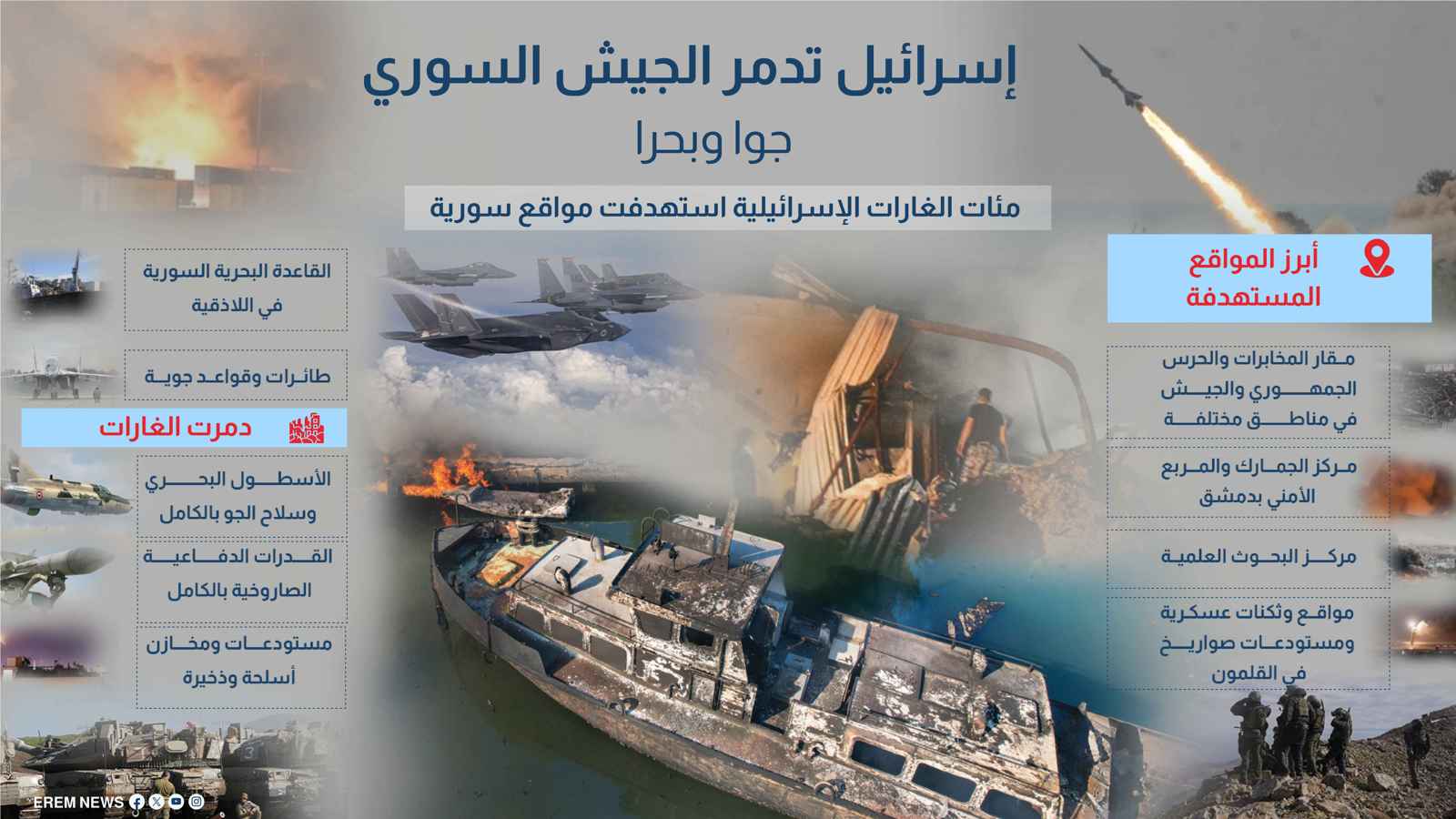 إسرائيل تدمر الجيش السوري جوا وبحرا