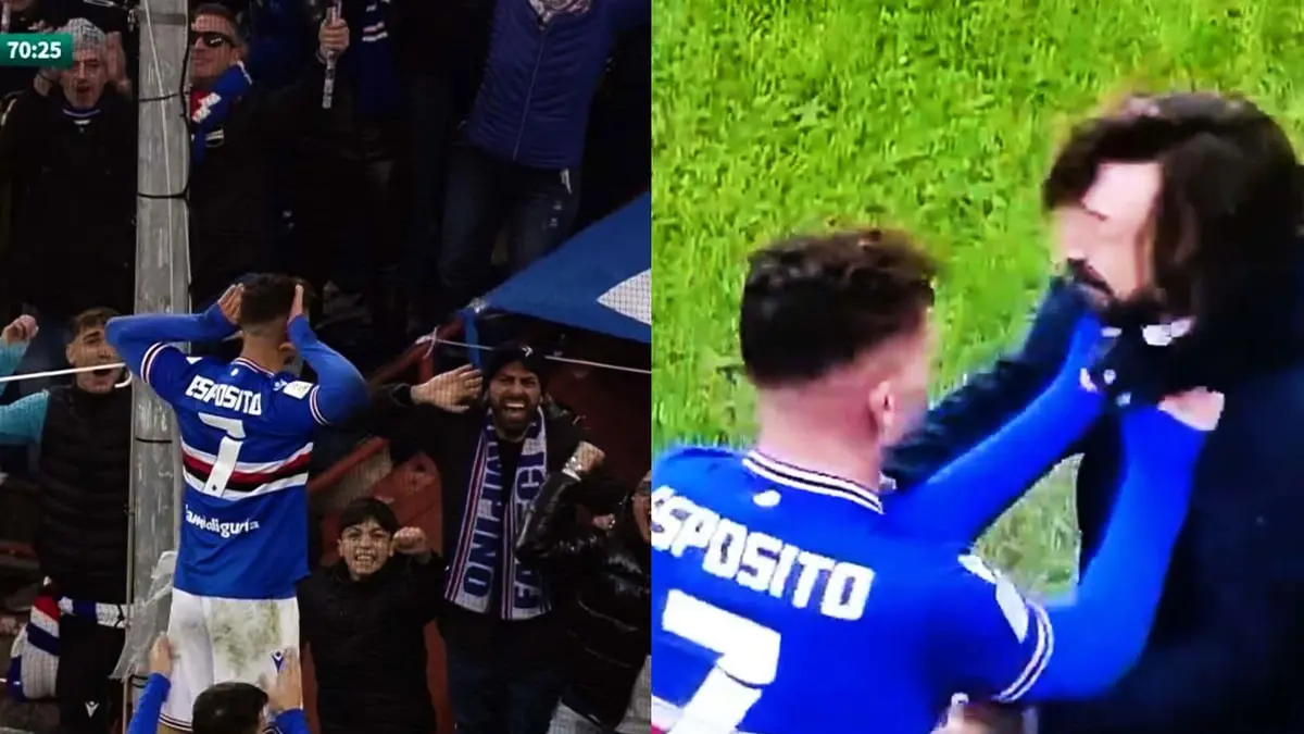 احتفال غريب من إسبوزيتو لاعب سامبدوريا مع مدربه أندريا بيرلو (فيديو)