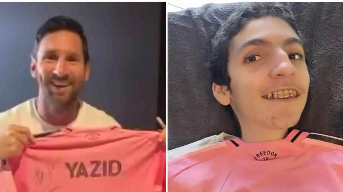 بقميص يحمل توقيع الأسطورة.. حارس ميسي يحقق حلم الشاب "يزيد" (فيديو وصور)