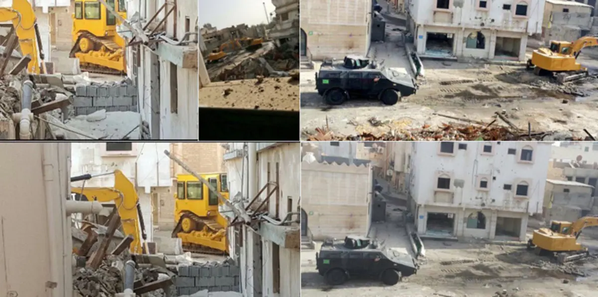 السعودية تبدأ بهدم "مسورة" أقدم أحياء بلدة #العوامية وسط إجراءات أمنية مشددة