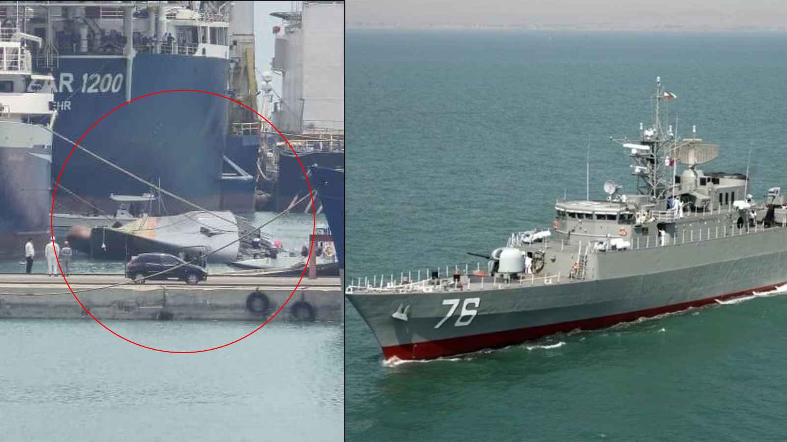 انقلاب مدمرة إيرانية في ميناء بندر عباس (صور)