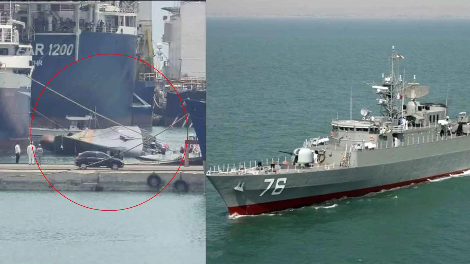 انقلاب مدمرة إيرانية في ميناء بندر عباس (صور)