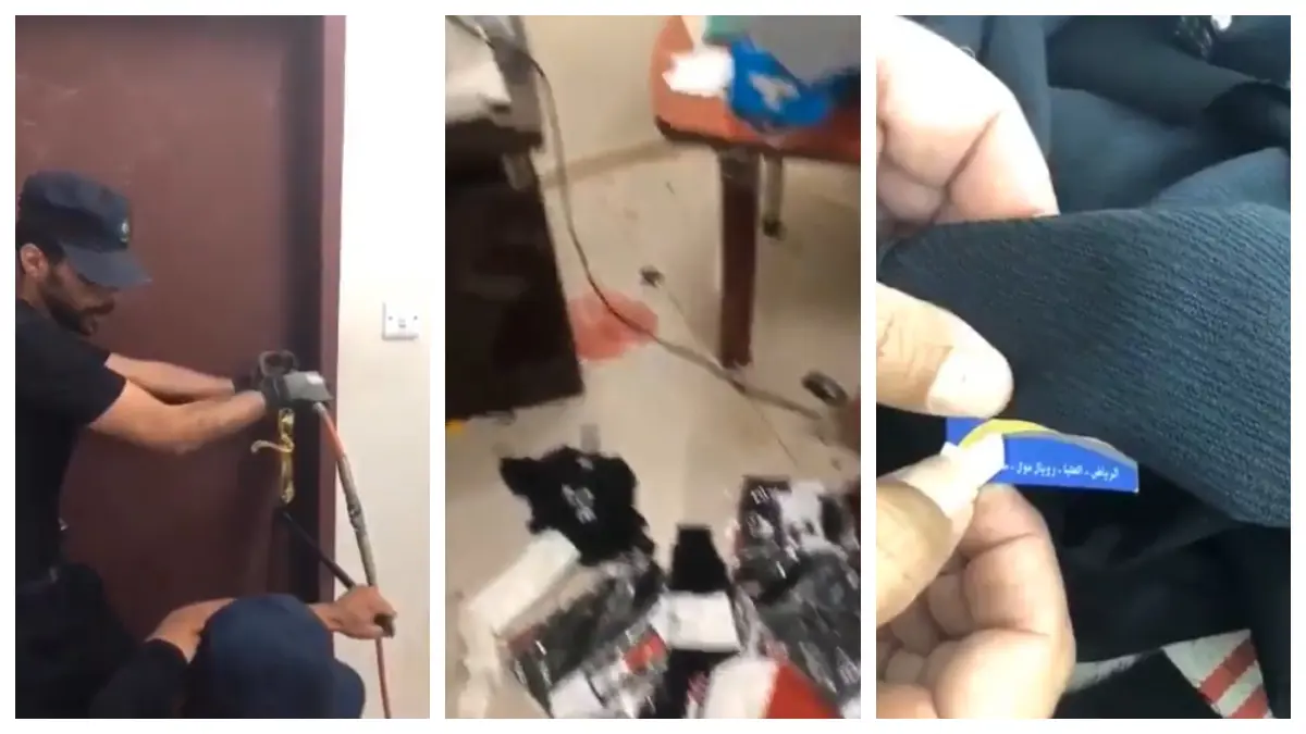 مداهمة عمارة في السعودية تكشف عن بيع بضائع مغشوشة لمحلات راقية (فيديو)