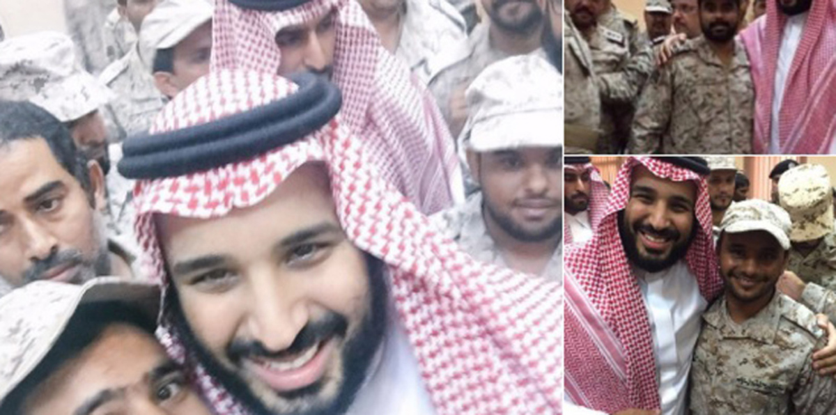 محمد بن سلمان يصلي العيد مع جنود "الحد الجنوبي" المحاذي لليمن(فيديو وصور)
