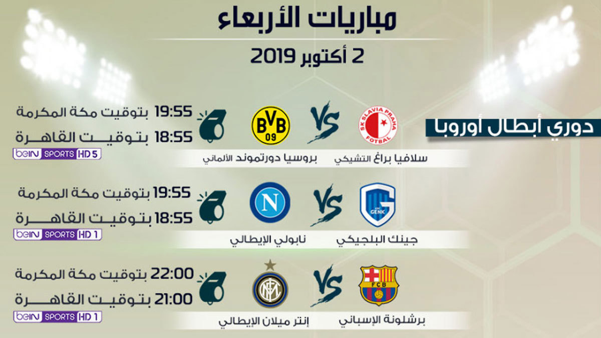 مباراة برشلونة ضد إنتر ميلان وليفربول ضد سالزبورغ.. مواعيد مباريات اليوم الأربعاء والقنوات الناقلة (إنفوغرافيك)