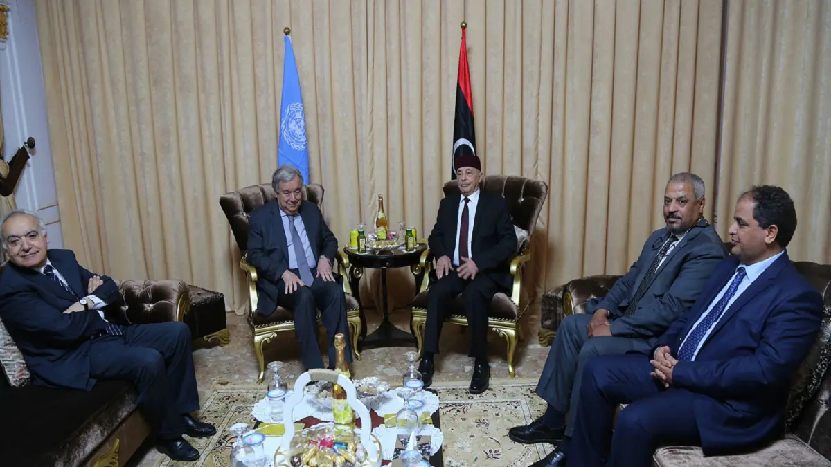 عقيلة صالح يبحث مع غوتيريش وسلامة سبل إنهاء الأزمة الحالية في ليبيا