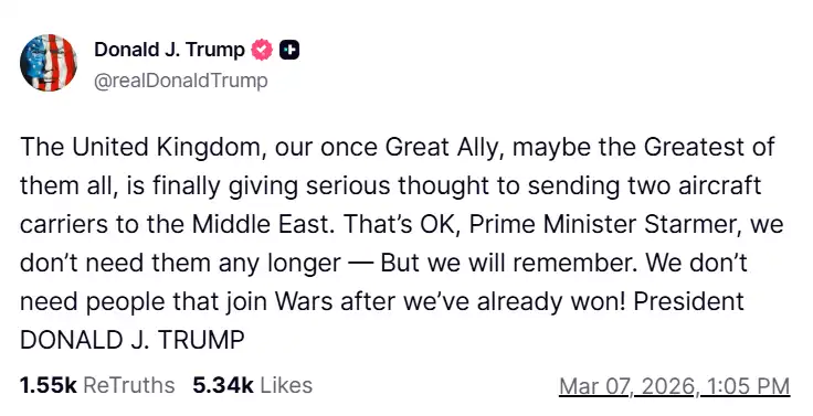 حساب دونالد ترامب على منصة تروث سوشيال