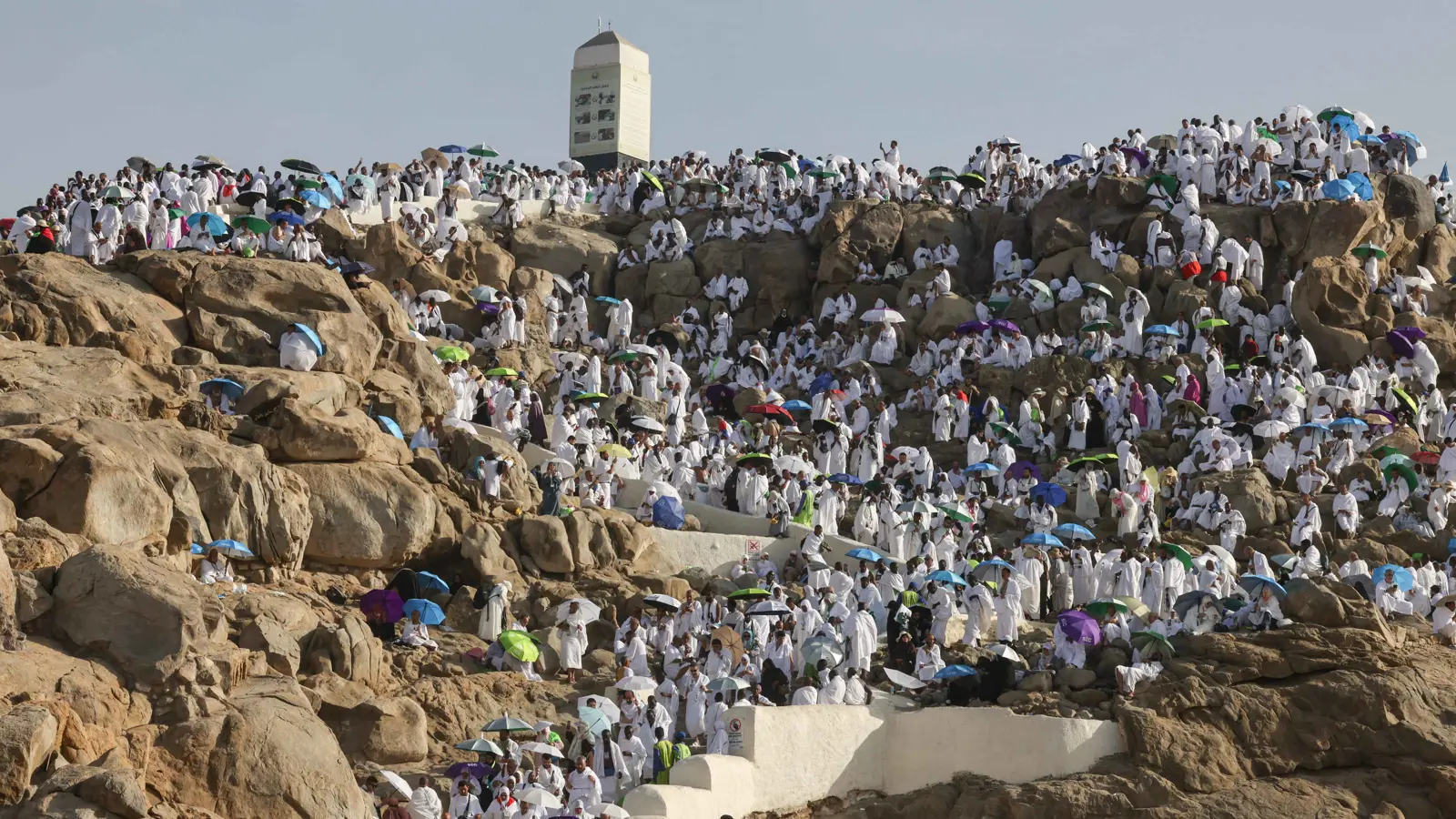مشهد مهيب.. الحجاج على جبل عرفة (فيديو وصور)