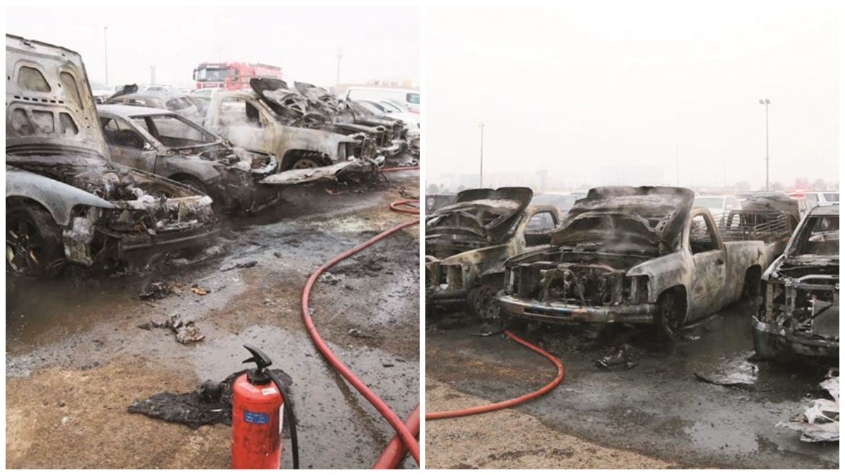 الكشف عن ملابسات حريق التهم 15 مركبة بمرآب حجز بالكويت