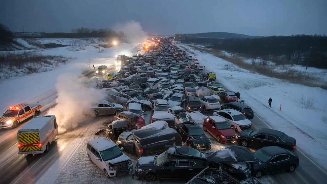 اصطدام أكثر من 100 سيارة في ميشيغان بسبب عاصفة ثلجية (فيديو)