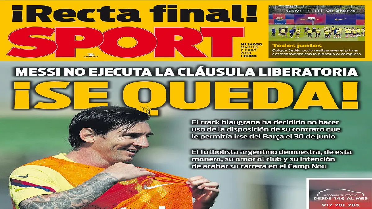 أغلفة الصحف الرياضية العالمية والعربية: ميسي لن يرحل وعودة الحياة للملاعب ومصير اللاعبين