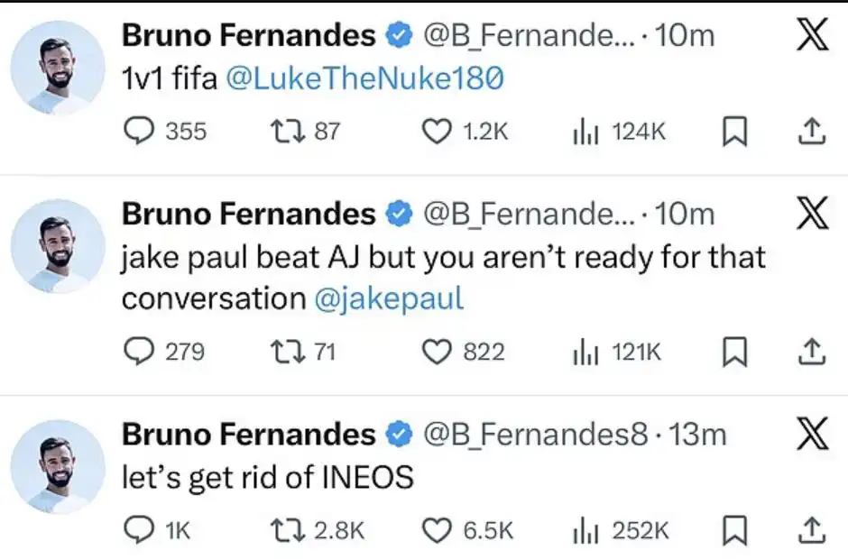 تغريدات منسوبة إلى حساب برونو فرنانديز بعد اختراقه