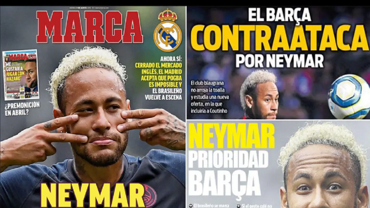 عناوين الصحف الرياضية العالمية.. نيمار بين ريال مدريد وبرشلونة ومستقبل كوتينيو (صور)