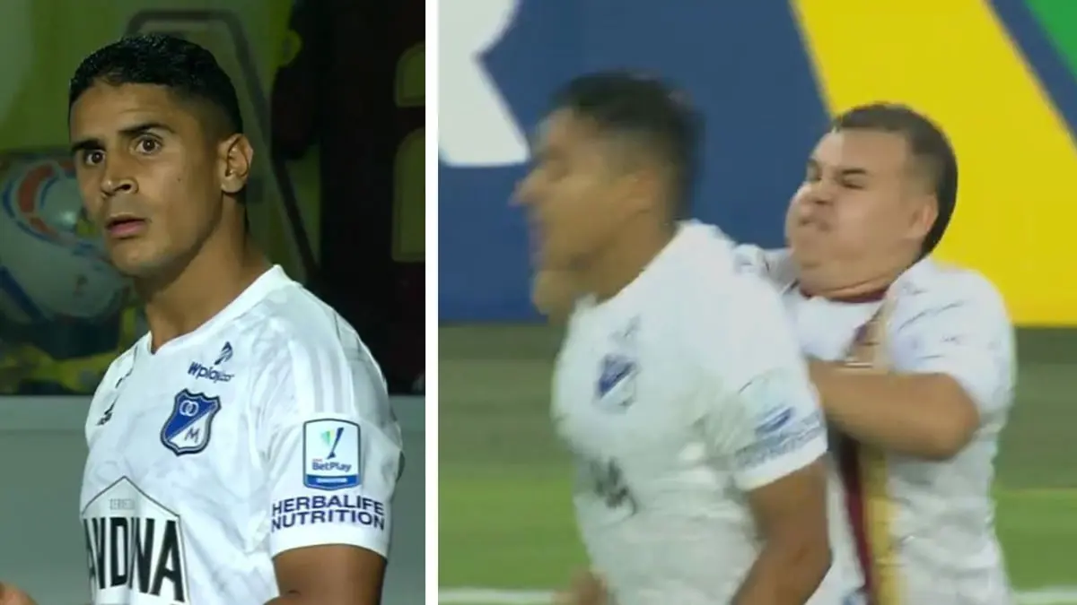 حدث في الدوري الكولومبي.. لاعب يعتدي على مشجع ضربه في الملعب والحكم يطرده (فيديو)