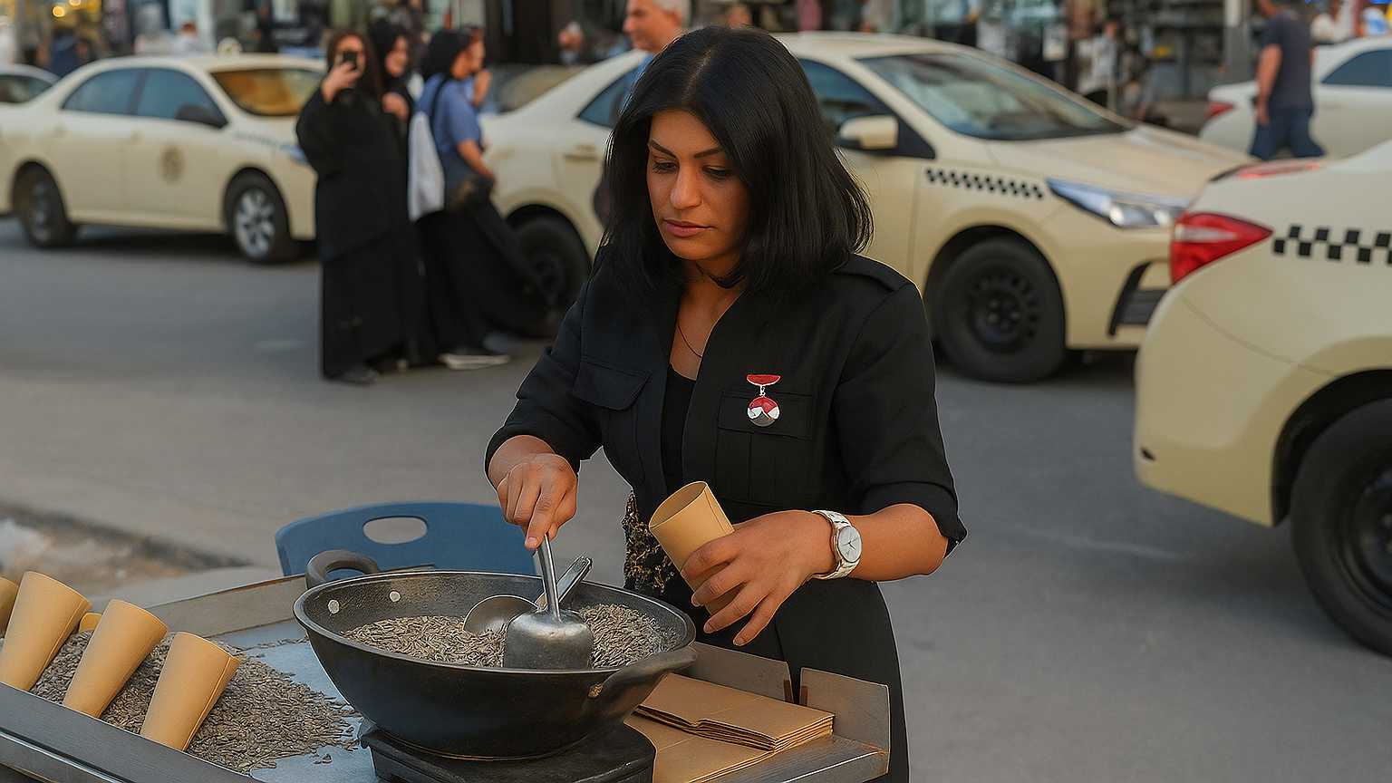 ملاك.. حسناء عراقية من بغداد تبيع دوار الشمس بالزي الكردي (فيديو)