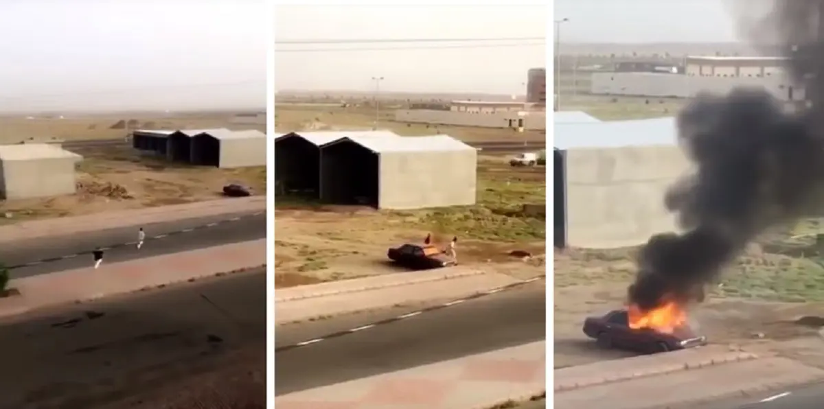 جنون التفحيط .. شبان يسرقون مركبتين ويحرقون إحداهما بالسعودية (فيديو)
