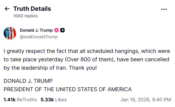 تدوينة ترامب في تروث سوشيال