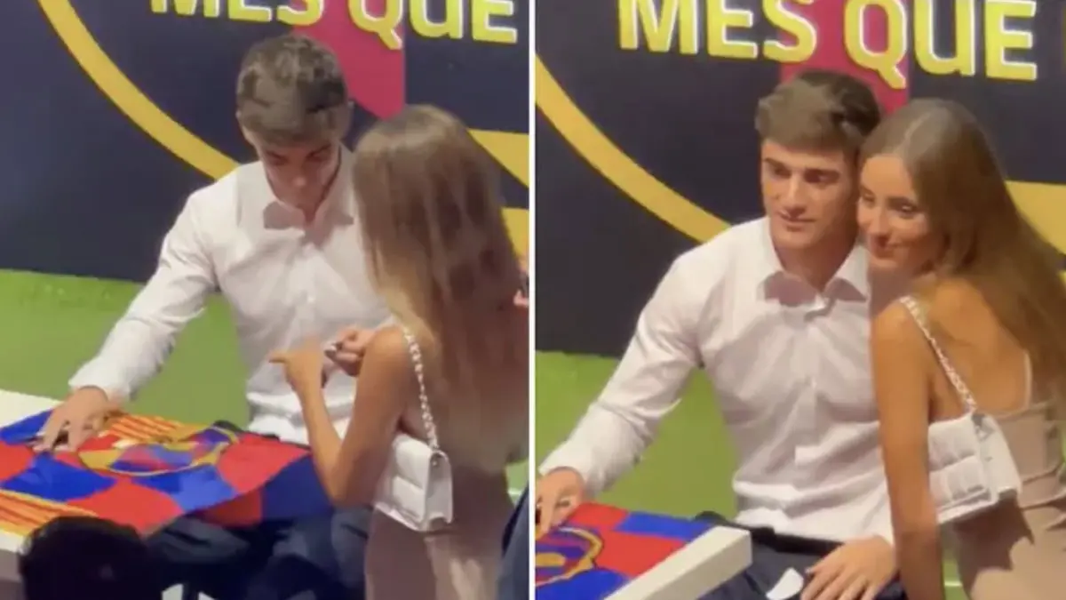 الكشف عن محتوى الورقة التي منحتها فتاة حسناء لجافي نجم برشلونة في حفل تجديد عقده