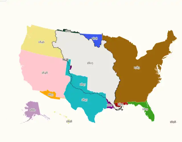 خريطة التوسع الأمريكية عبر التاريخ