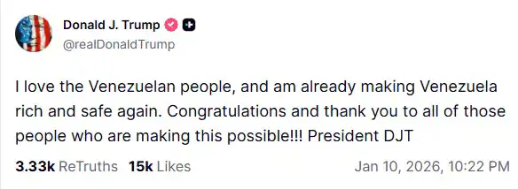 تدوينة الرئيس الأمريكي لشعب فنزويلا