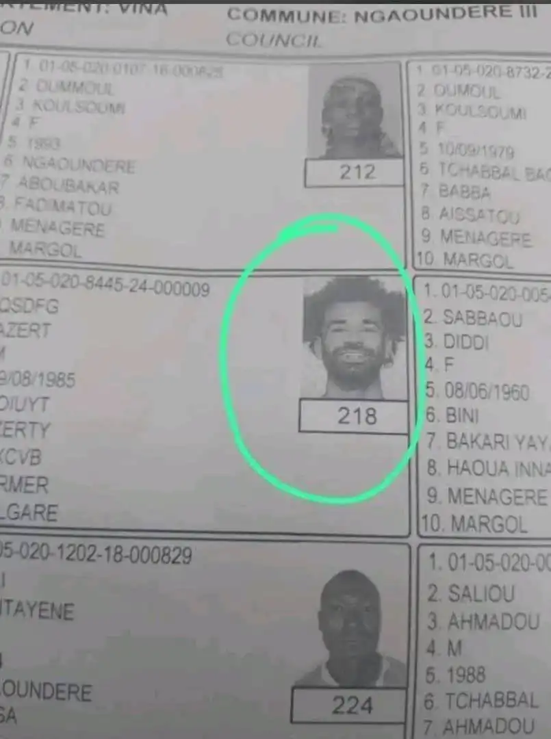 بيانات ناخب في الكاميرون بصورة محمد صلاح