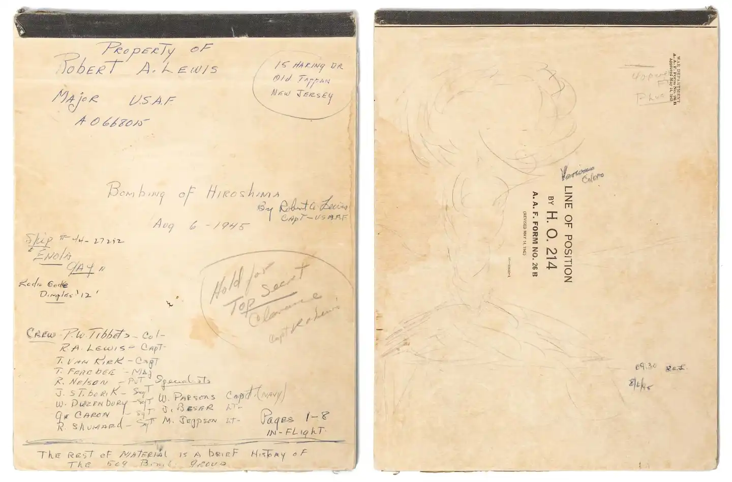 دفتر الطيار الأمريكي الذي يوثق إلقاء القنبلة