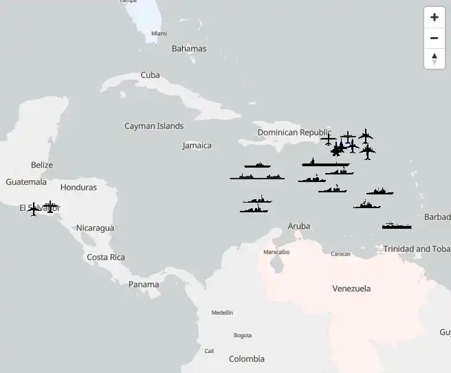 خريطة انتشار القوات الأمريكية حول فنزويلا