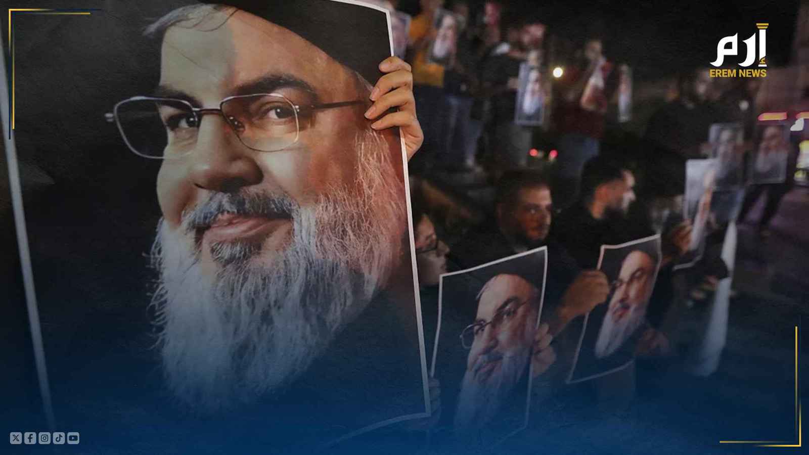 صور حسن نصر الله يحملها لبنانيون في الضاحية الجنوبية