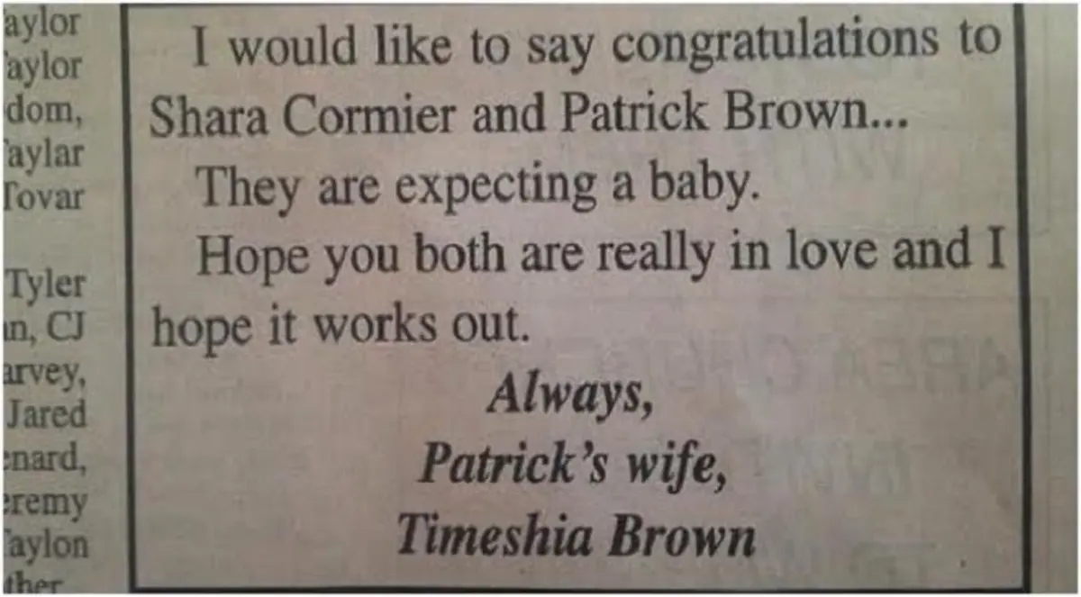 أمريكية تهنئ زوجها وعشيقته بالمولود الجديد